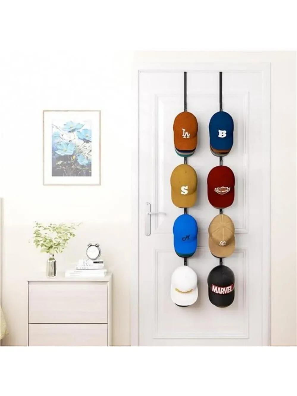 Over Door Hat Rack Hanging Cap Organizer Holds 40 Baseball Caps with Hooks